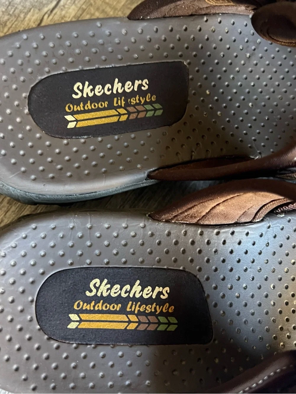 Skechers Brown and Tan Strappy Slide Sandals Women’s Size 8